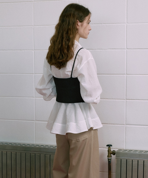 Sheer Peplum Shirt[LMBFSPSH317]-Off-White