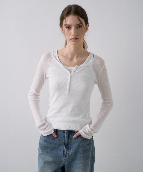 Button U-Neck T-Shirt[LMBFSPTT613]-4color