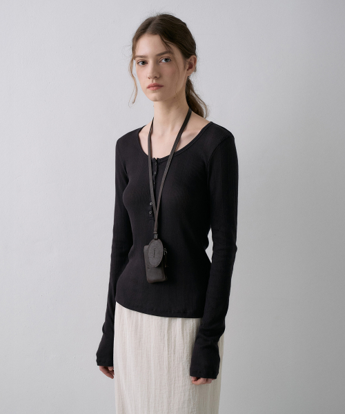 Button U-Neck T-Shirt[LMBFSPTT613]-4color