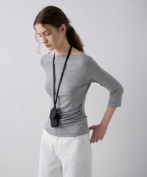 Shirring Boat-Neck T-Shirt[LMBFSPTT614]-4color