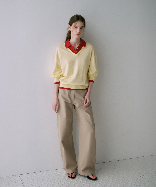 V-Neck Collar Layered Knit[LMBFSPKN304]-3color
