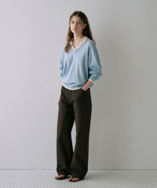 V-Neck Collar Layered Knit[LMBFSPKN304]-3color