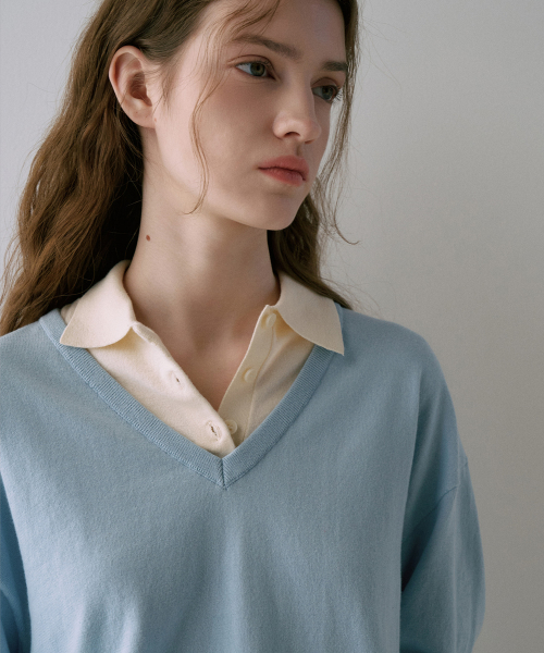 V-Neck Collar Layered Knit[LMBFSPKN304]-3color