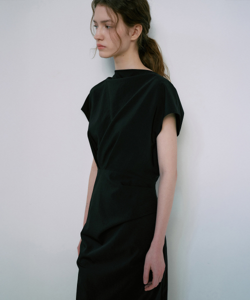 Cap Sleeve Boat-Neck Dress[LMBFSPDR806]-Black