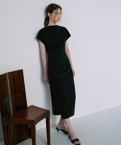 Cap Sleeve Boat-Neck Dress[LMBFSPDR806]-Black