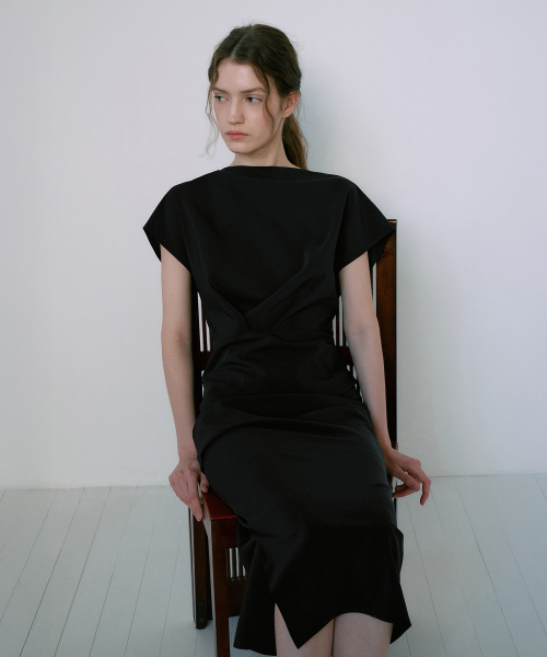 Cap Sleeve Boat-Neck Dress[LMBFSPDR806]-Black