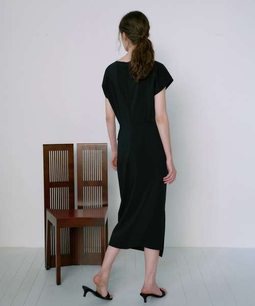 Cap Sleeve Boat-Neck Dress[LMBFSPDR806]-Black