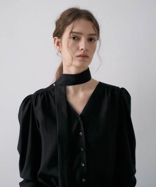 Tie V-Neck Dress[LMBFSPDR808]-Black