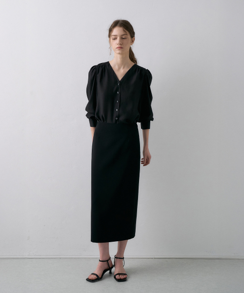 Tie V-Neck Dress[LMBFSPDR808]-Black