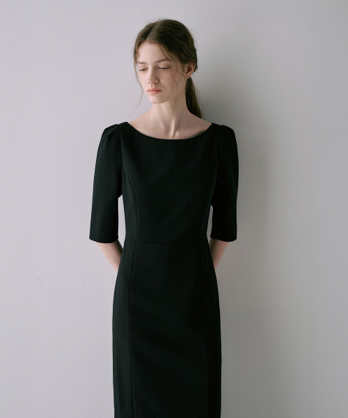 Classic Boat-Neck Dress[LMBFSPDR809]-Black