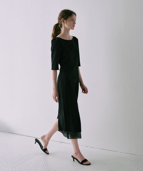 Classic Boat-Neck Dress[LMBFSPDR809]-Black