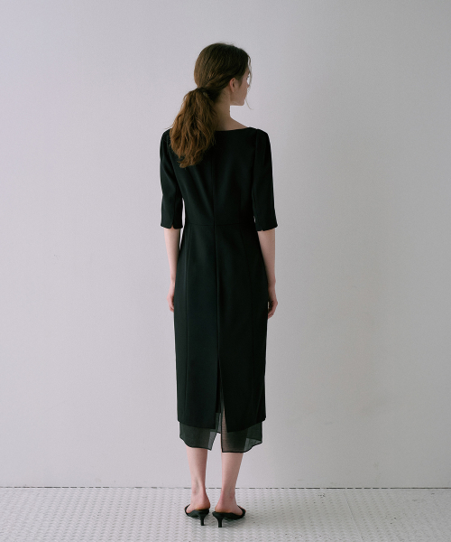 Classic Boat-Neck Dress[LMBFSPDR809]-Black