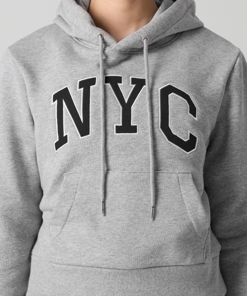 여성 NYC 크롭 후드 티셔츠 Grey