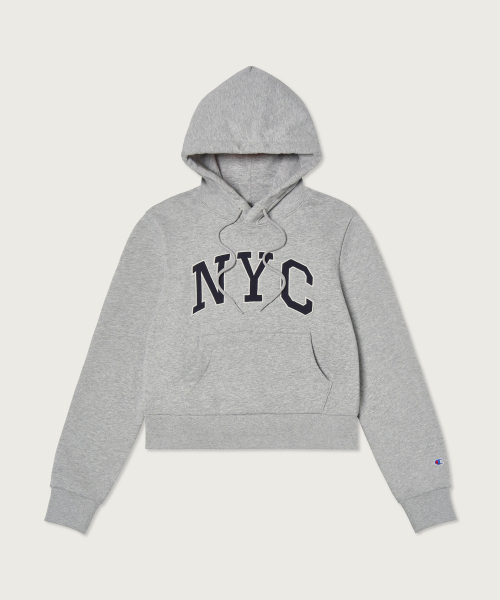 여성 NYC 크롭 후드 티셔츠 Grey