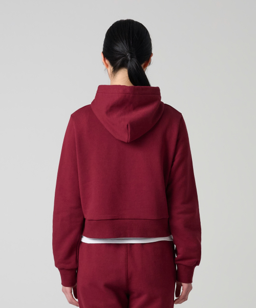 여성 NYC 크롭 후드 티셔츠 Burgundy