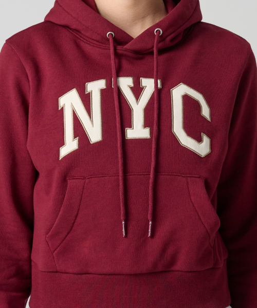 여성 NYC 크롭 후드 티셔츠 Burgundy