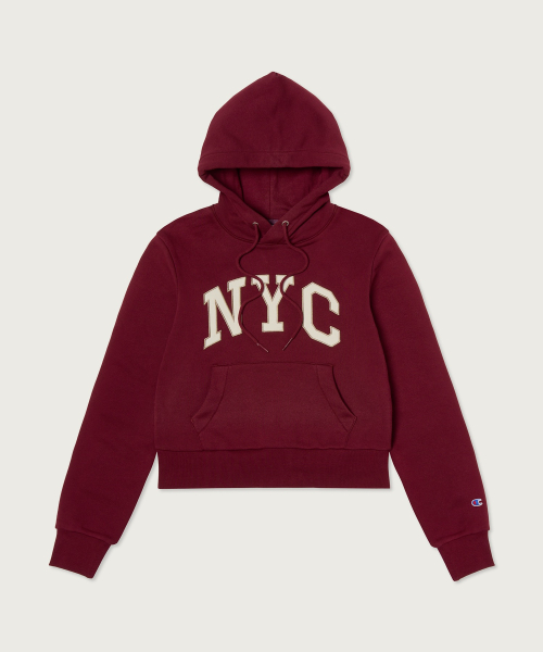 여성 NYC 크롭 후드 티셔츠 Burgundy