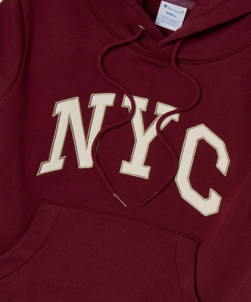 여성 NYC 크롭 후드 티셔츠 Burgundy