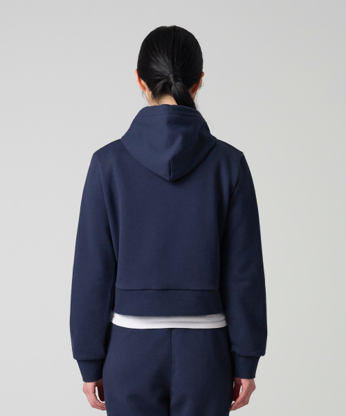 여성 NYC 크롭 후드 티셔츠 Navy