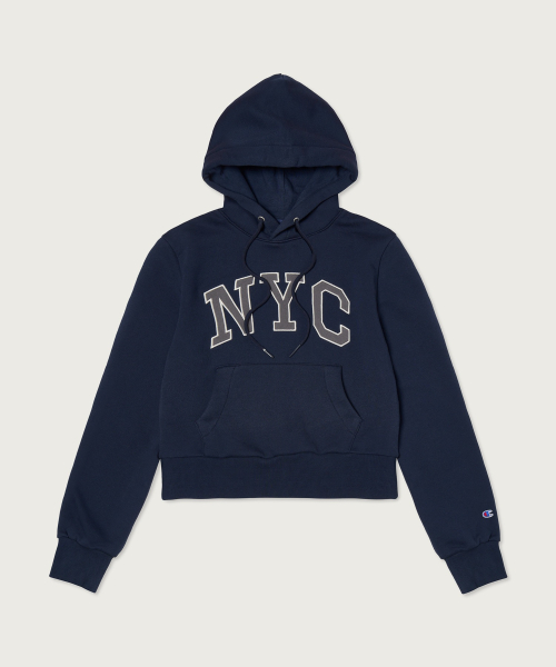 여성 NYC 크롭 후드 티셔츠 Navy