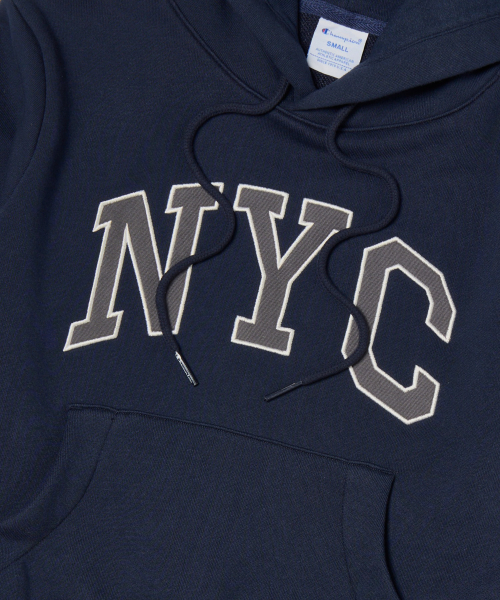 여성 NYC 크롭 후드 티셔츠 Navy