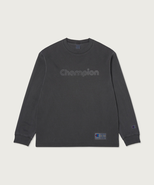 트랙 로고 루즈핏 가먼트다잉 롱슬리브 티셔츠 Charcoal
