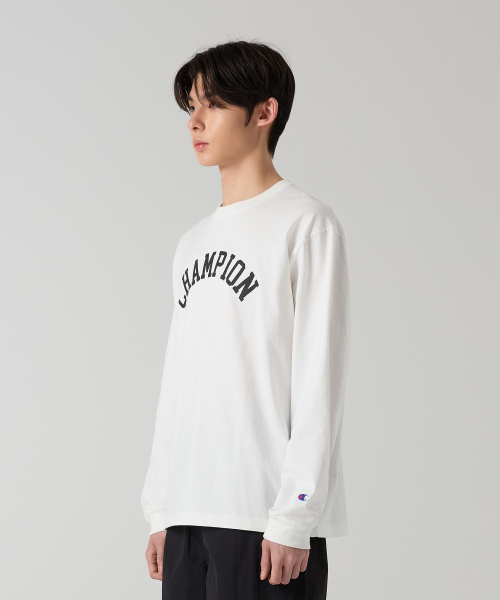 아치 로고 루즈핏 롱슬리브 티셔츠 White