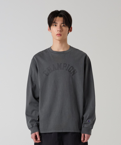 아치 로고 루즈핏 가먼트다잉 롱슬리브 티셔츠 Charcoal