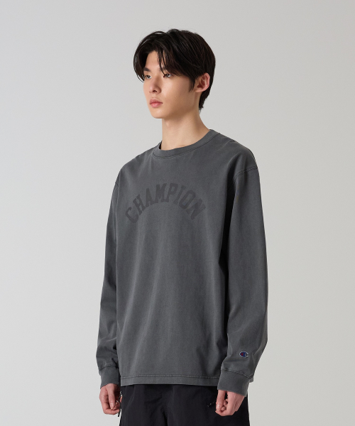 아치 로고 루즈핏 가먼트다잉 롱슬리브 티셔츠 Charcoal