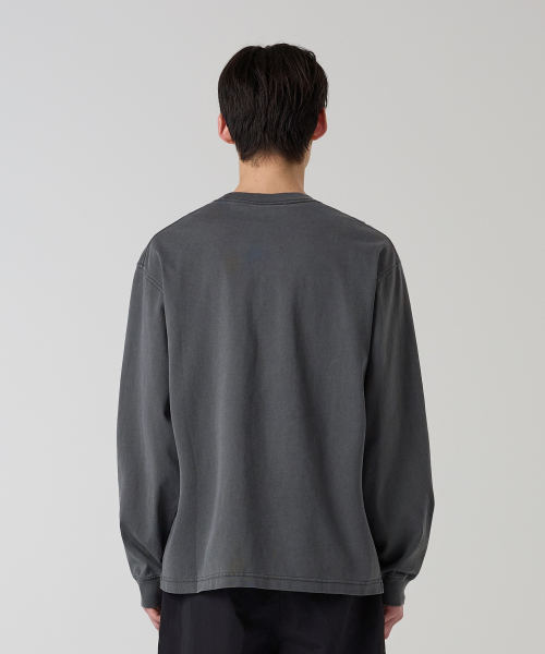 아치 로고 루즈핏 가먼트다잉 롱슬리브 티셔츠 Charcoal