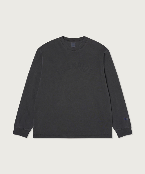 아치 로고 루즈핏 가먼트다잉 롱슬리브 티셔츠 Charcoal