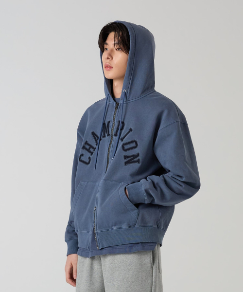 아치 로고 루즈핏 가먼트다잉 후드 집업 3color