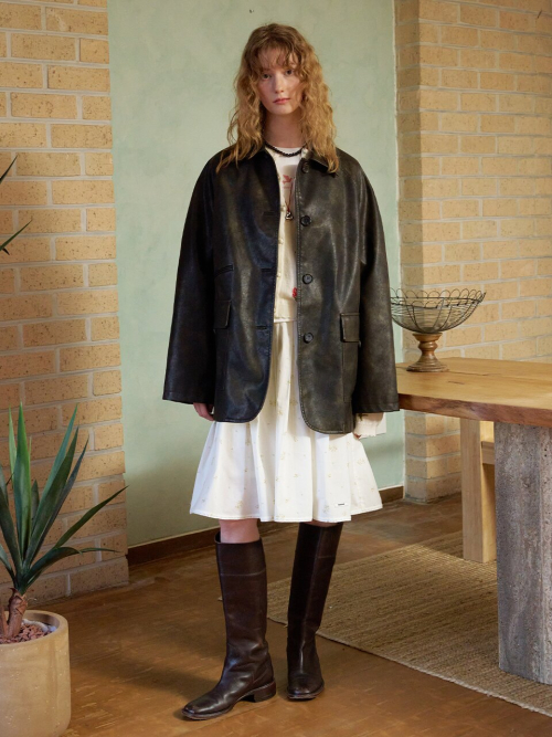 Vintage Overfit Faux Leather Jacket MU2611JK102M