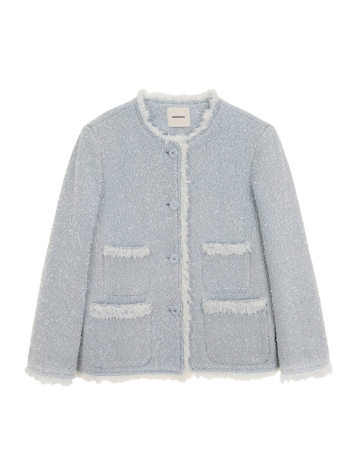 No-Collar Fringe Tweed Jacket MU2611JK101M