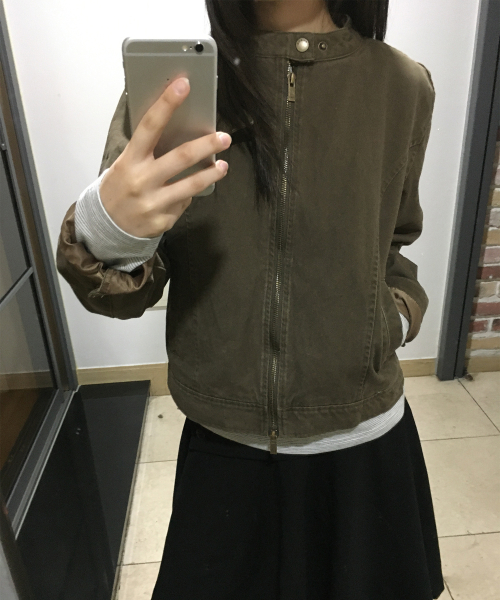 빈티지 샌드 인시전 코튼 워싱 싱글 카라 세미 피티드 라이더 자켓 [브라운]