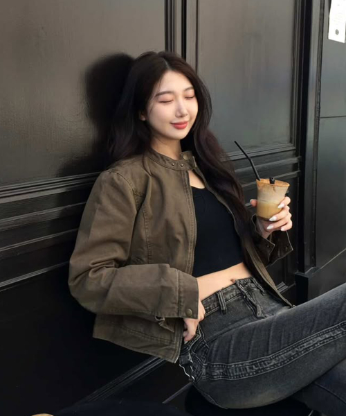 빈티지 샌드 인시전 코튼 워싱 싱글 카라 세미 피티드 라이더 자켓 [브라운]