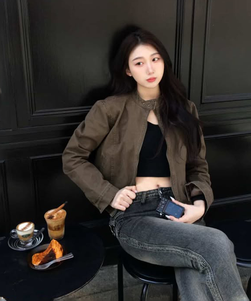 빈티지 샌드 인시전 코튼 워싱 싱글 카라 세미 피티드 라이더 자켓 [브라운]