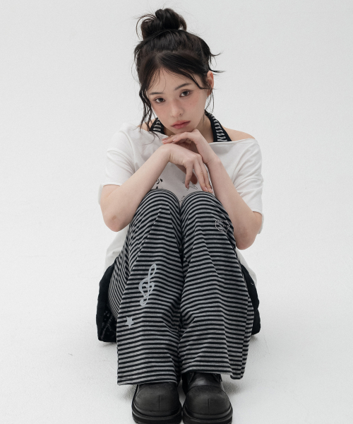 스트라이프 캉캉 스커트 팬츠_블랙