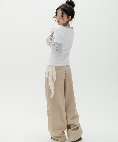 Cargo Wide Cotton Pants_Beige