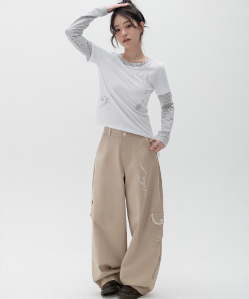 Cargo Wide Cotton Pants_Beige