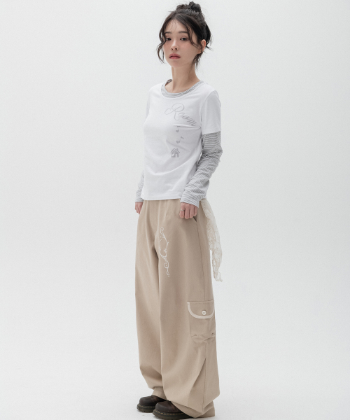 Cargo Wide Cotton Pants_Beige