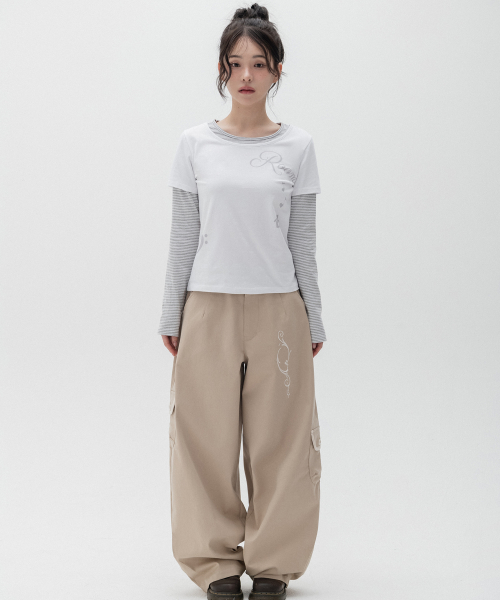 Cargo Wide Cotton Pants_Beige