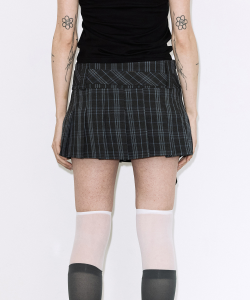 CHECK PLEATS WRAP SKIRT (CHARCOAL) F26QD159