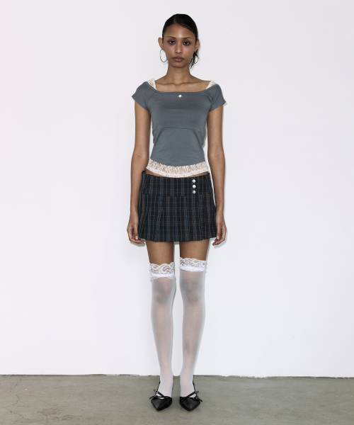 CHECK PLEATS WRAP SKIRT (CHARCOAL) F26QD159