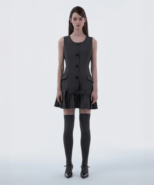 Sleeveless Flare Suit Dress - Dark Grey