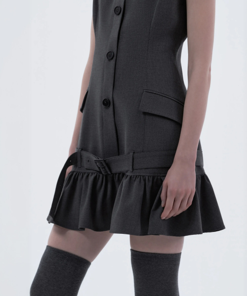 Sleeveless Flare Suit Dress - Dark Grey