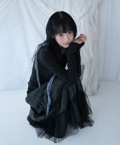 FOLDED CHECK FRILL MESH SK KHAKI