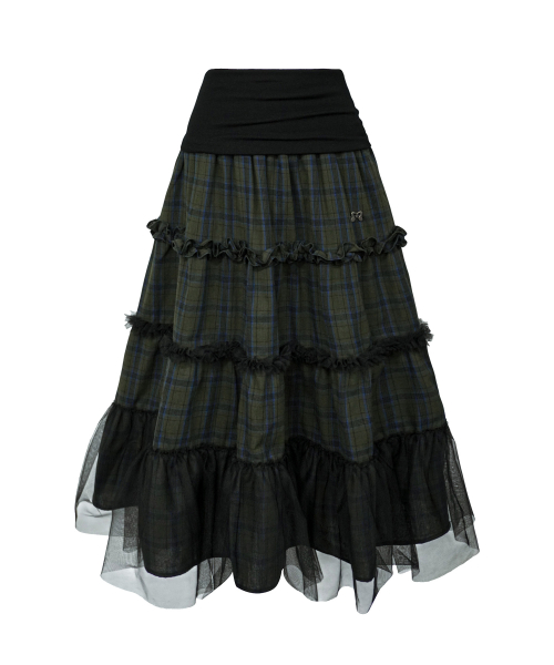 FOLDED CHECK FRILL MESH SK KHAKI
