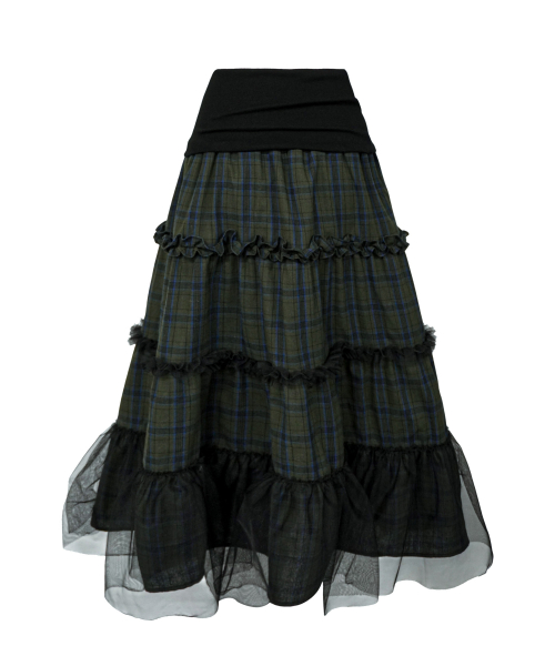 FOLDED CHECK FRILL MESH SK KHAKI