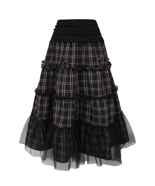 FOLDED CHECK FRILL MESH SK BLACK